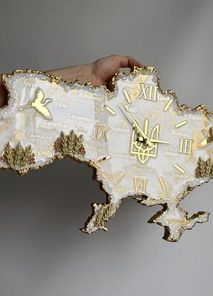 Часы настенные из эпоксидной смолы "карта украины" 100х64 см
