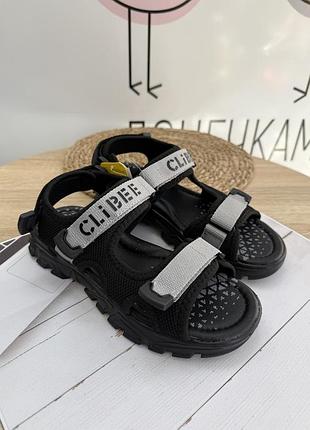 Босоножки clibee 35 36 37 38 для мальчика черные на липучке (взв08847)