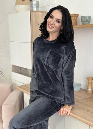 Махровый костюм с декоративными карманами "luci" графит, 46-48