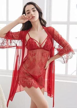 Жіночий сексуальний комплект пеньюар з халатом s-xl