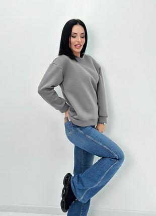 Женский теплый батник "wear" турция | норма и батал серый, 50-52