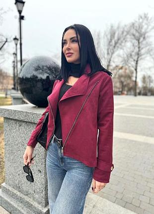 Замшева куртка-жакет "nessa" i норма і батал i розпродаж моделі бордовий, 42-44