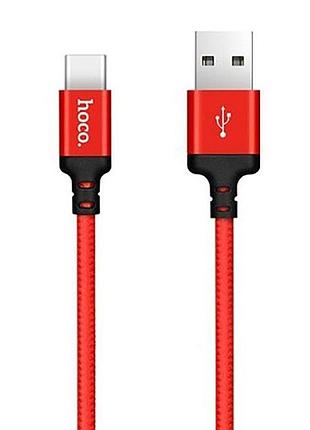 Кабель hoco x14 usb to type-c 3a, 1m, nylon, aluminum connectors, black-red (6957531062875)