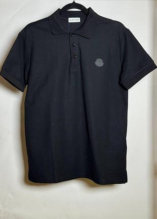 Мужская футболка поло moncler black logo cotton piquet polo shirt черная (mc13001.1m)