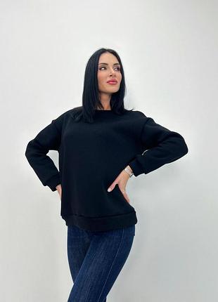Женский теплый батник "wear" турция | норма и батал черный, 42-44