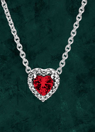 Серебряное ожерелье "красное сердце"