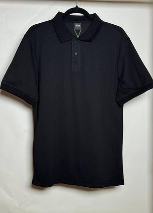 Чоловіча футболка поло boss logo-embroidered cotton polo shirt чорна (hb13001.1m)