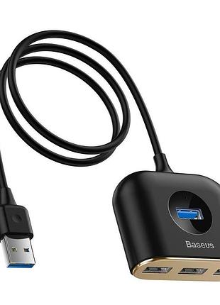 Usb-хаб baseus square round 4 in 1 usb hub adapter(usb3.0 to usb3.0*1+usb2.0*3) 1m black (cahub-ay01)