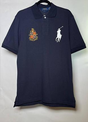 Чоловіча футболка-поло ralph lauren custom slim fit crest logo big pony polo shirt темно-синя (rl13005.1m)