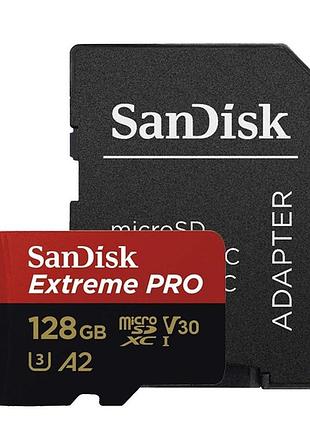 Карта памяти microsdxc (uhs-1 u3) sandisk extreme pro a2 128gb class 10 v30 (r200mb/s,w90mb/s) (adapter) (sdsqxcd-128g-gn6ma)