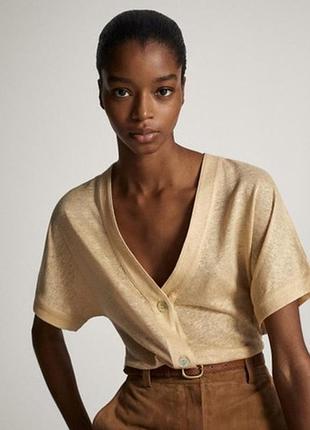 Лляна футболка топ на ґудзиках massimo dutti