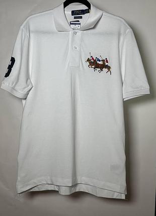 Чоловіча футболка-поло ralph lauren custom slim fit crest logo big pony polo shirt біла (rl13005.4m)