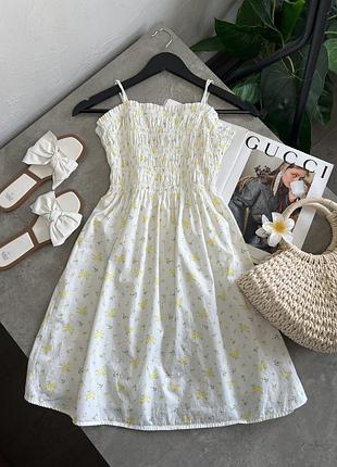 Сукня жіноча h&m котонова в квітковий принт на бретельках коротка розмір м біла