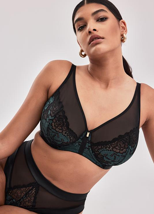 Бюстгальтер кружевной alles moon bralette черный цвет в сочетании с изумрудно-бирюзовым оттенком кружева