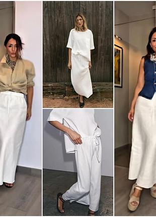 Трендовая летняя юбка-миди zara zw collection из 100% льна. незаменима на лето.