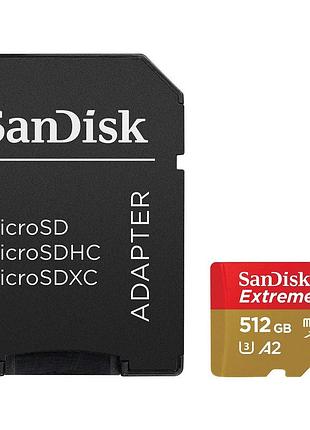 Карта пам'яті microsdxc (uhs-1 u3) sandisk extreme a2 512gb class 10 v30 (r190mb/s,w130mb/s) (adapter sd) (sdsqxav-512g-gn6ma)
