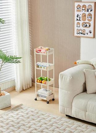 Этажерка на колесах 4 полки напольная белая storage rack 1226 (8)