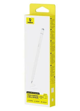 Стилус baseus wise writing hn1 universal version wired charging 2-in-1 stylus for huawei/xiaomi moon white (with type-c cable*1 2