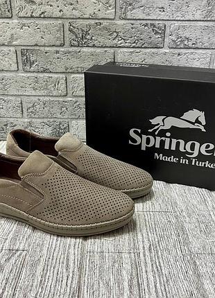 Чоловічі перфоровані туфлі springer з нубуку бежеві 43