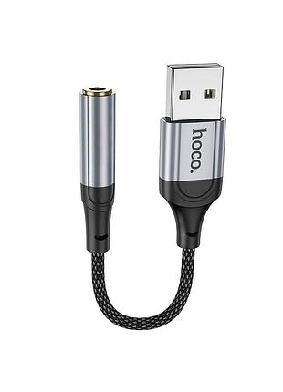 Аудiокабель hoco ls36 usb-a to 3.5mm female, nylon braid, 0,12m, black (6942007608879)