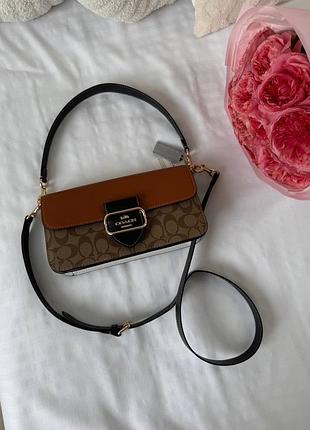 Сумочка coach morgan shoulder bag in colorblock canvas khaki / трендова сумка коуч багет люкс