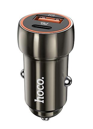 Автомобільний зарядний пристрій hoco z46a blue whale pd20w+qc3.0 car charger metal gray (6931474770332)