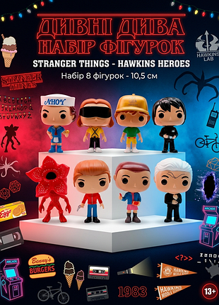 Набір фігурок дивні дива одинадцять демогоргон stranger things eleven 8 шт 10,5 см