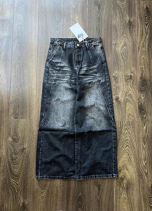 Широкие джинсы чёрные штаны джинсовые с потертостями baggy бегги washed y2k sk8 l