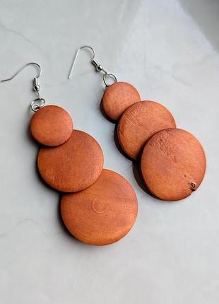 Сережки дерев'яні three silver circles