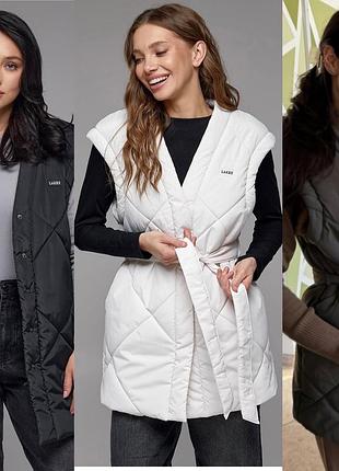 Розпродаж жіноча жилетка стьобана з поясом плащівка s m l xl