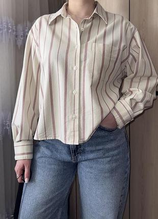 Якісна сорочка оверсайз в смужку від дорогого бренду uniqlo в колаборації з jwanderson, незначний нюасн