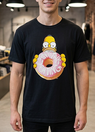 Чорна футболка the simpsons з гомером та пончиком розмір: xxl