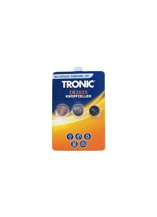 Батарейки tronic cr 2025 lithium, 3v, 3 шт, таблетки cr 2025