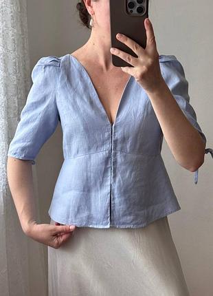 Лляна блакитна блуза зара zara