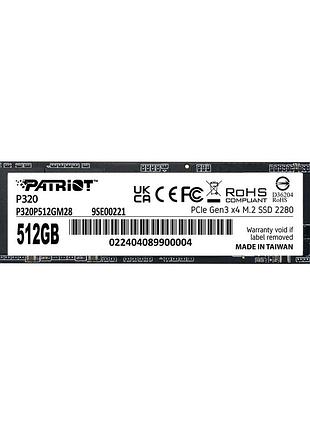 Накопитель ssd m.2 patriot p320 512gb nvme 2280 gen3.0 x4 3d tlc (p320p512gm28)