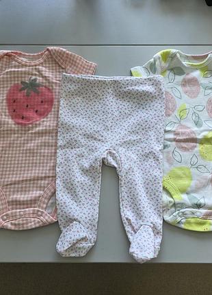 Брендовий літній комплект-трійка боді боді carter's + повзунки ralph lauren новонародженій дівчинці 0-3 м 56-62 см