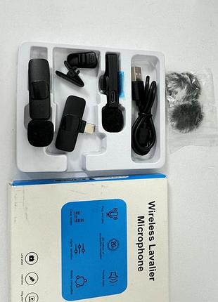 Бездротовий петличний мікрофон wireless lavalier microphone 2 мікрофони для iphone android влогів