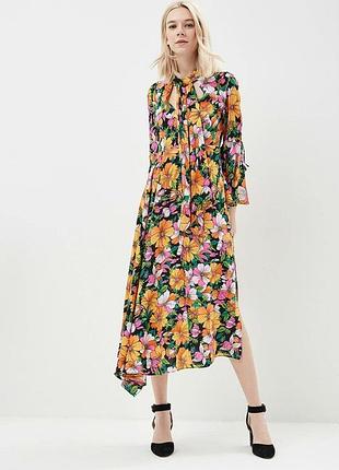Віскозна асиметрична міді сукня topshop у квітковий принт