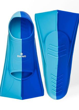 Ласты для бассейна renvo frio синий/голубой размер 39-41 короткие тренировочные ласты для плавания взрослые силиконовые