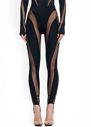 Легінси mugler x h&m black brown mesh panel stirrup leggings eu 42