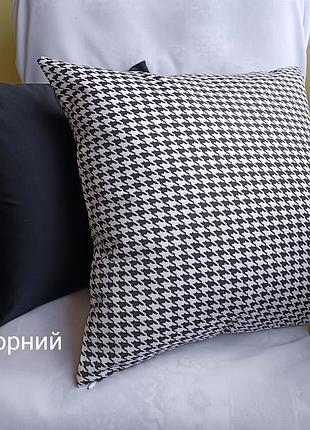 Декоративна наволочка 40*40  гусяча лапка ,чорна для декора, чохли на подушки,чорно білі наволочки на блискавці