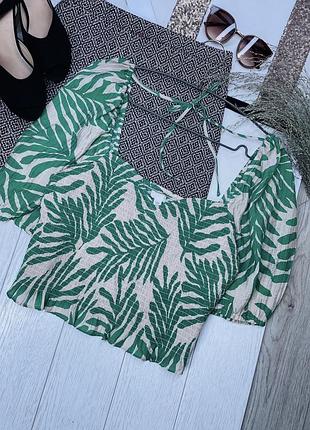 Літня блуза h&m m блуза з об’ємними рукавами блуза на гумці в тропічний принт