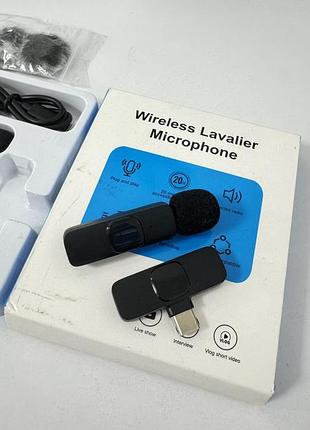 Бездротовий петличний мікрофон wireless lavalier microphone 2 мікрофони для iphone android влогів