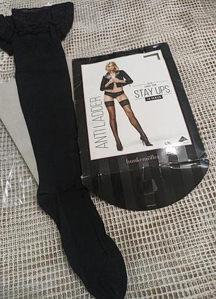 Черные новые чулочки на кружевной силиконовой резинке размер м -л  , hunkemoller