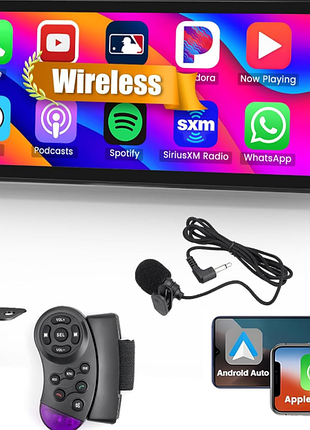 Автомагнитола 1 din с беспроводным carplay, 6,9-дюймовым сенсорным экраном, android-дисплеем, bluetooth, функцией громкой связи mirror link