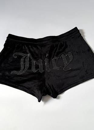 Жіночі шорти міні, короткі шорти juicy couture, міні-шорти з велюру, велюрові шорти джусі, жіночі шорти з стразами ззаду, чорні шорти вкорочені jc