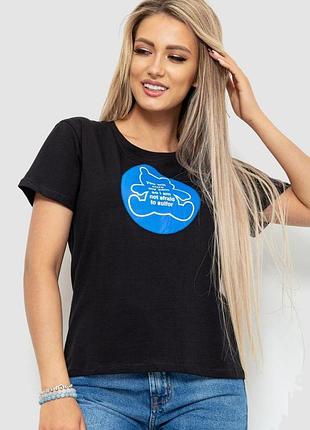 Футболка женская с принтом, цвет черный, 221r3009