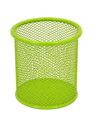 Склянка для ручок 562001-green металева, кругла, 9,5х7,5см.