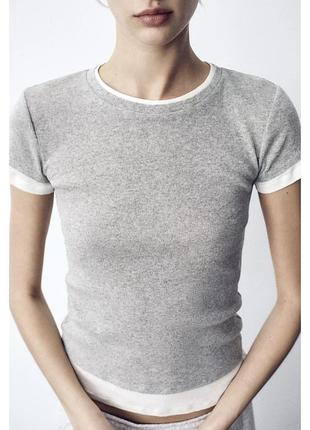 Сіра футболка zara футболка з подвійної тканини zara подвійна футболка з круглим вирізом двійна футболка