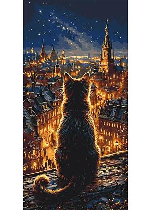 Картина по номерам "кот над огнями столицы" lw5199, 40х80 см